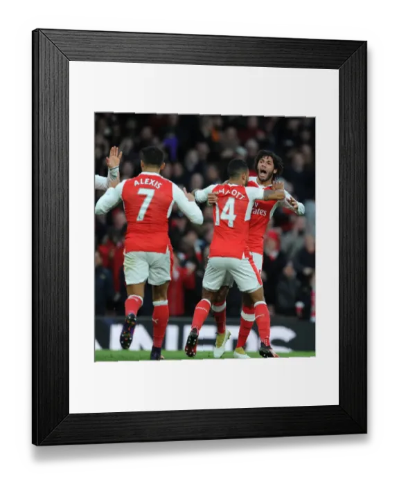 Framed Print : Arsenal's Theo Walcott and Mohamed Elneny Celebrate Goals Against AFC Bournemouth, 2016 / 17 Premier League