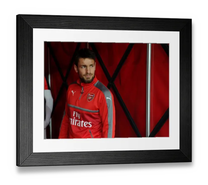 Framed Print : Mathieu Debuchy: Arsenal's Focus Ahead of Arsenal v AFC Bournemouth (2016 / 17)