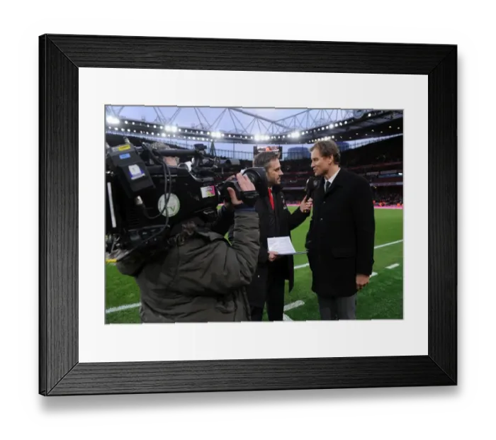 Framed Print : Jens Lehmann Interviewed at Arsenal vs AFC Bournemouth: Premier League Clash at Emirates Stadium
