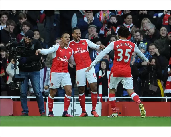 Triumphant Threesome: Sanchez, Walcott, Elneny Celebrate Arsenal's First Goal vs. AFC Bournemouth