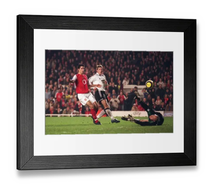 Framed Print : Robin van Persie scores Arsenals 5th goal past Espen Johnsen (Rosenborg)