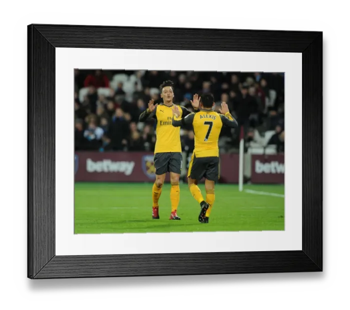 Framed Print : Mesut Ozil and Alexis Sanchez Celebrate Goal: West Ham United vs Arsenal, 2016-17 Premier League