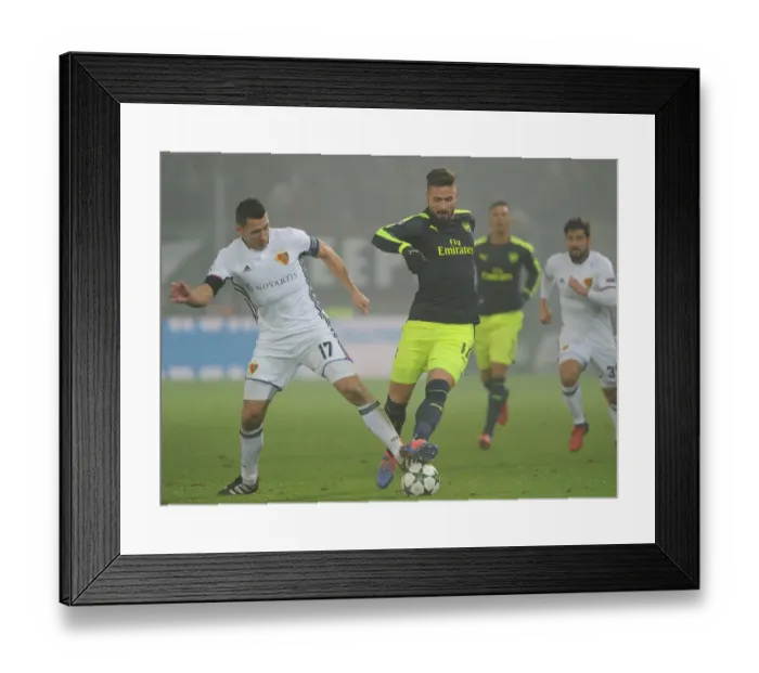 Framed Print : Giroud vs. Suchy: A Football Battle in the 2016 UEFA Champions League Clash between FC Basel and Arsenal
