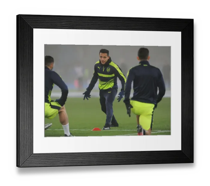 Framed Print : Arsenal's Alexis Sanchez Warming Up Ahead of FC Basel Clash in 2016-17 UEFA Champions League