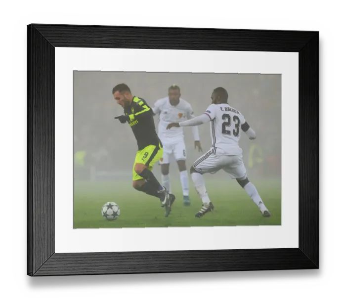 Framed Print : Arsenal vs. FC Basel: Lucas Perez Clashes with Eder Balanta in 2016-17 UEFA Champions League