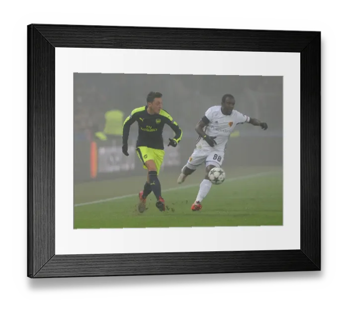 Framed Print : Mesut Ozil Faces Pressure: FC Basel vs. Arsenal, UEFA Champions League, 2016