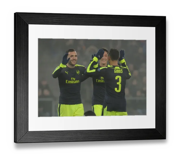 Framed Print : Lucas Perez Scores Arsenal's Second Goal in UEFA Champions League Match against FC Basel (2016-17)