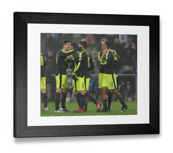 Framed Print : Alex Iwobi celebrates scoring Arsenals 4th goal with Granit Xhaka. FC Basel 1 Framed Print : Alex Iwobi celebrates scoring Arsenals 4th goal with Granit Xhaka. FC Basel 1