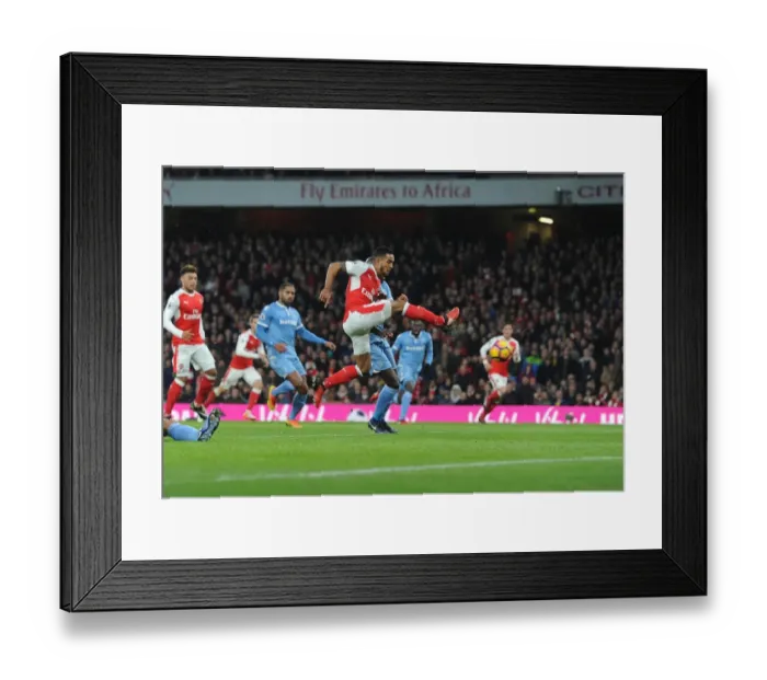 Framed Print : Theo Walcott Scores: Arsenal vs. Stoke City, Premier League 2016-17 Framed Print : Theo Walcott Scores: Arsenal vs. Stoke City, Premier League 2016-17