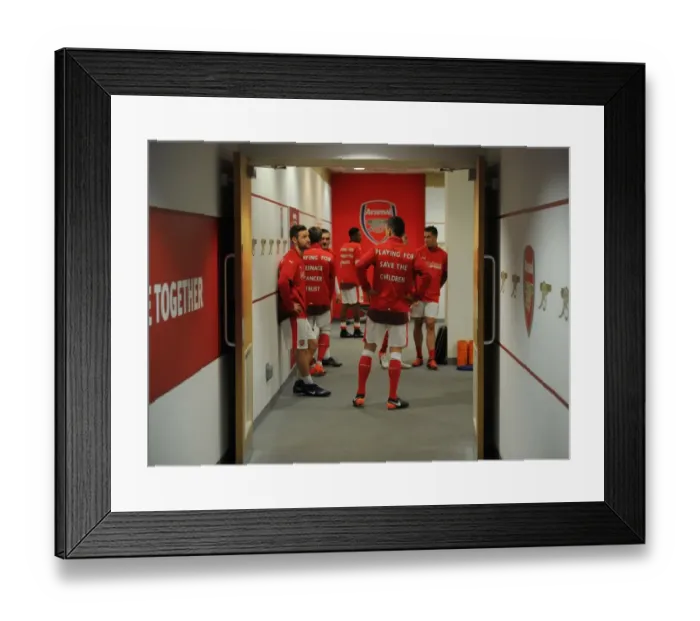 Framed Print : Arsenal's Mustafi and Koscielny Warm Up Ahead of Arsenal v Stoke City (2016-17)