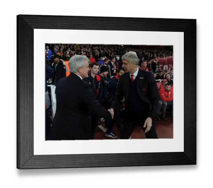 Framed Print : Arsene Wenger and Mark Hughes Pre-Match Handshake: Arsenal vs Stoke City, Premier League 2016-17 Framed Print : Arsene Wenger and Mark Hughes Pre-Match Handshake: Arsenal vs Stoke City, Premier League 2016-17