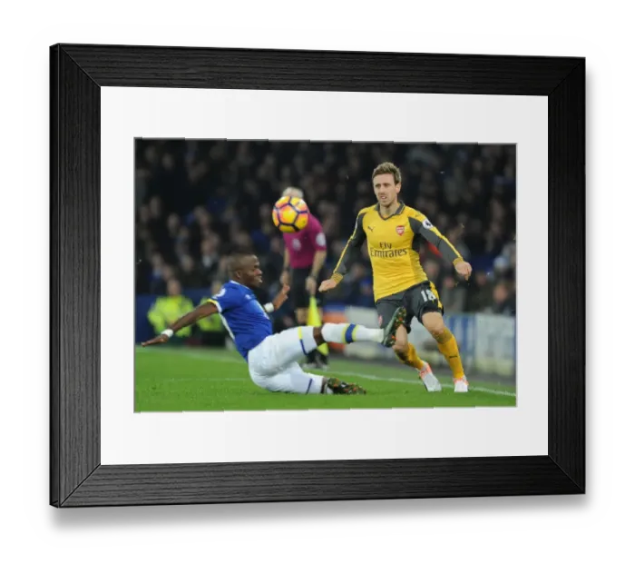 Framed Print : Nacho Monreal vs. Idrissa Gana Gueye: Battle at Goodison Park - Everton vs. Arsenal, Premier League 2016-17