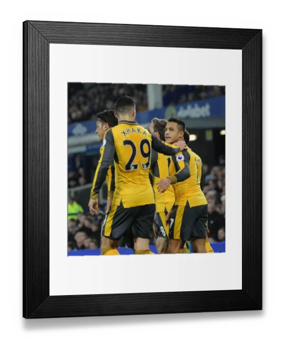 Framed Print : Alexis Sanchez's Goal Celebration with Granit Xhaka: Everton vs. Arsenal, Premier League 2016-17