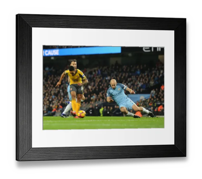 Framed Print : Theo Walcott Scores Past Zabaleta: Manchester City vs. Arsenal, Premier League 2016-17