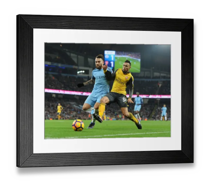 Framed Print : Clash of the Titans: Coquelin vs. Otamendi - A Battle of Midfield Giants in Manchester City vs. Arsenal, Premier League 2016-17