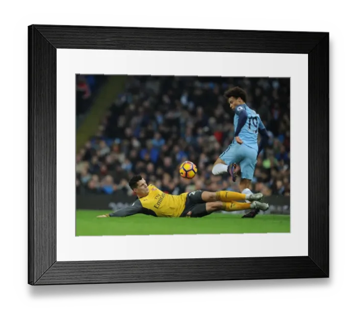 Framed Print : Xhaka vs Sane: Battle at the Etihad - Manchester City vs Arsenal, Premier League 2016-17