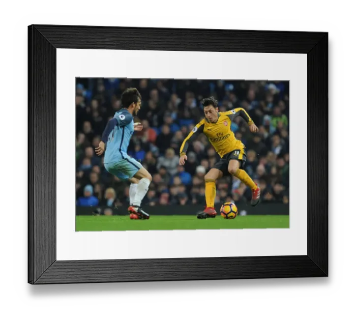 Framed Print : Mesut Ozil vs. David Silva: Battle at the Etihad - Manchester City vs. Arsenal, Premier League 2016-17