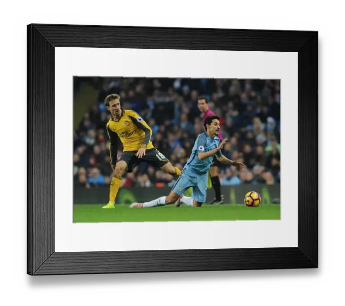 Framed Print : Nacho Monreal vs. Jesus Navas: Clash at the Etihad - Manchester City vs. Arsenal, Premier League 2016-17