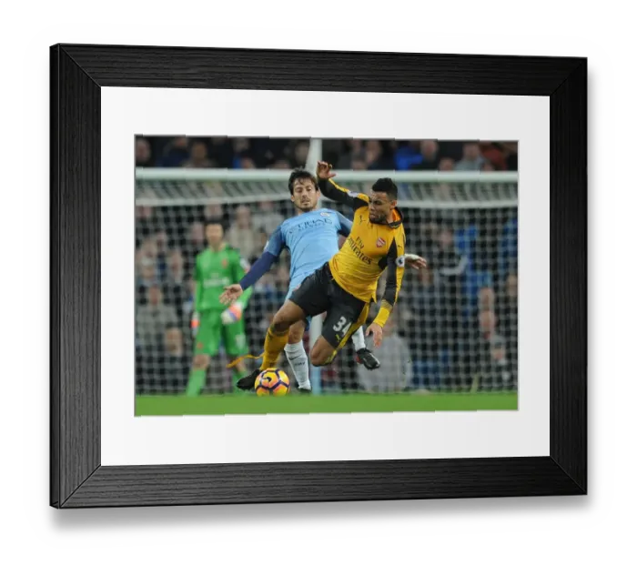 Framed Print : Clash of Midfield Maestros: Coquelin vs. Silva - Manchester City vs. Arsenal, Premier League 2016-17