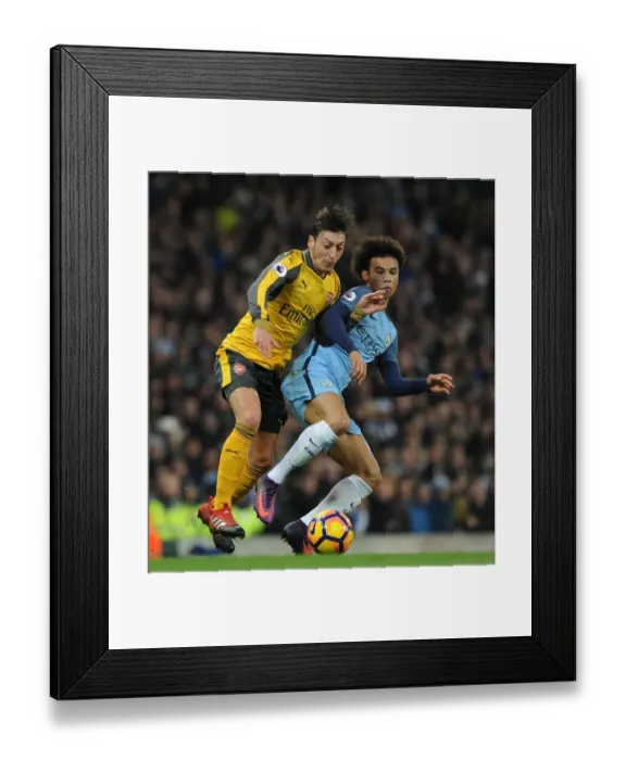 Framed Print : Mesut Ozil vs Leroy Sane: Intense Battle at Etihad Stadium - Manchester City vs Arsenal, Premier League 2016-17