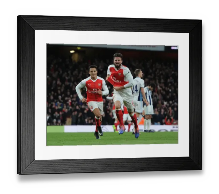 Framed Print : Arsenal's Olivier Giroud and Alexis Sanchez Celebrate Goal Against West Bromwich Albion (2016-17)
