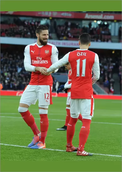 Arsenal Stars Olivier Giroud and Mesut Ozil Before Arsenal v West Bromwich Albion, Premier League 2016-17