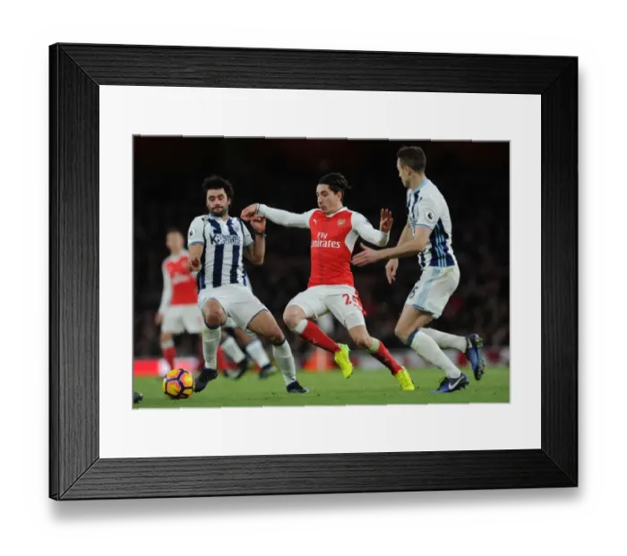 Framed Print : Clash at Emirates: Hector Bellerin Fights for Possession against Claudio Yacob and Jonny Evans (Arsenal vs. West Bromwich Albion, 2016-17)