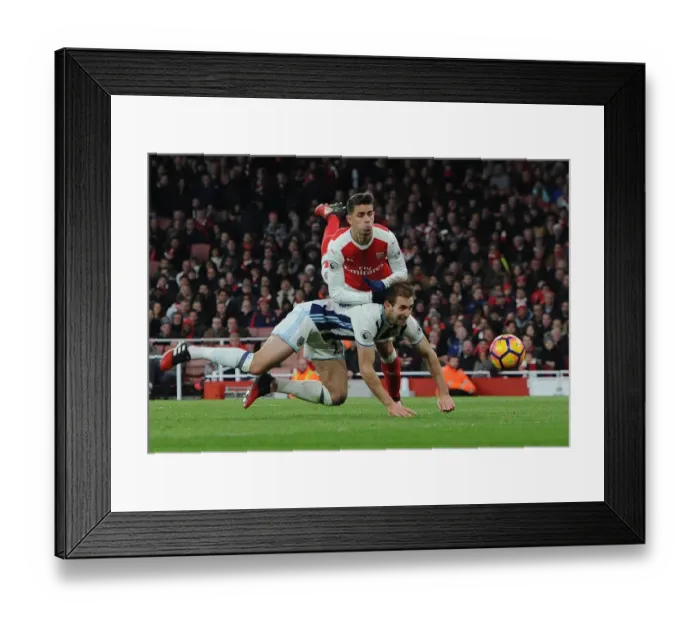 Framed Print : Gabriel vs. Craig Dawson: Intense Battle at the Emirates, Arsenal vs. West Bromwich Albion, Premier League, 2016
