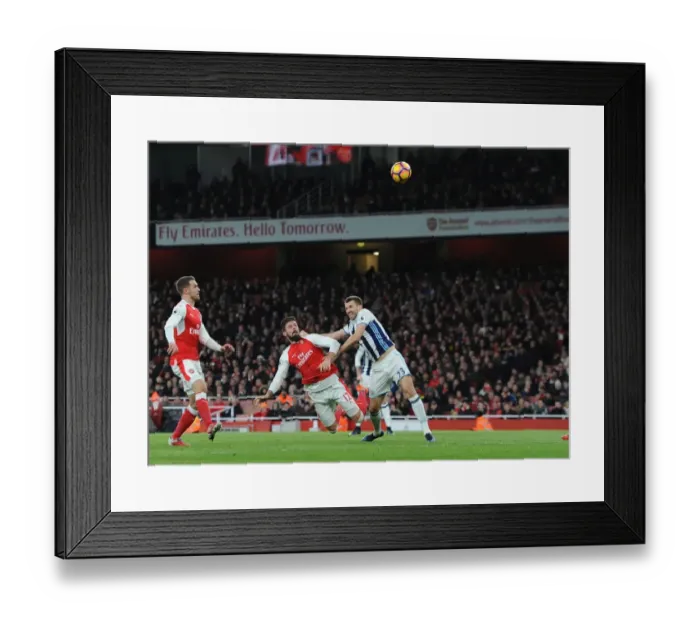Framed Print : Olivier Giroud Scores Dramatic Goal Against Gareth McAuley in Arsenal vs. West Bromwich Albion, Premier League 2016-17