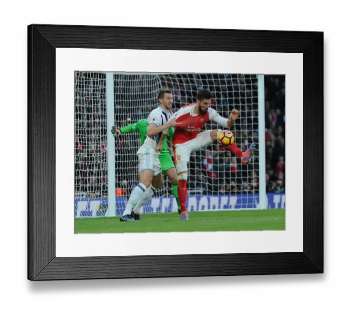 Framed Print : Intense Face-Off: Giroud vs. McAuley in Arsenal's Premier League Battle