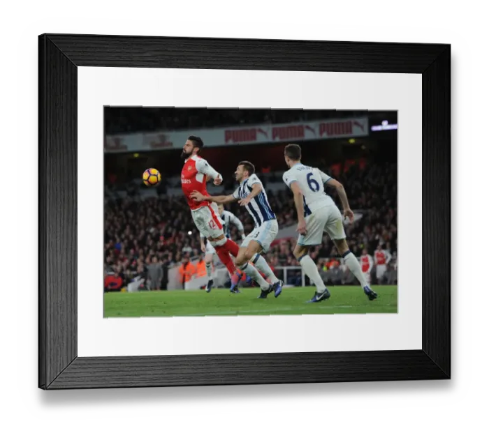 Framed Print : Giroud vs McAuley: Intense Battle at Emirates Stadium - Arsenal v West Bromwich Albion, Premier League 2016-17 Framed Print : Giroud vs McAuley: Intense Battle at Emirates Stadium - Arsenal v West Bromwich Albion, Premier League 2016-17