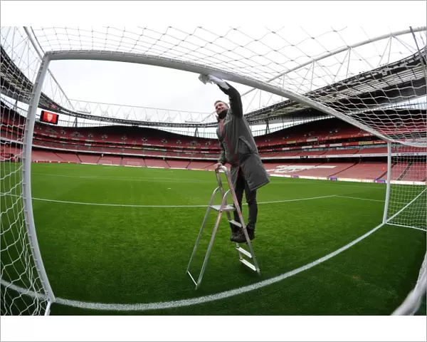 Arsenal Groundsman Prepares for Arsenal v Crystal Palace Match, Premier League 2016-17
