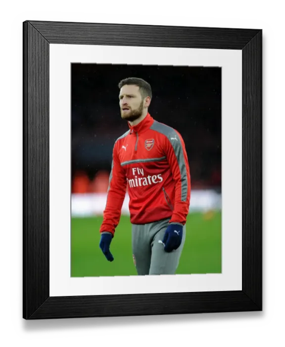 Framed Print : Shkodran Mustafi Prepares for Arsenal's Clash Against Crystal Palace, Premier League 2016-17