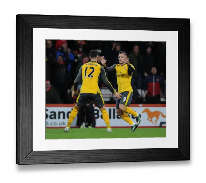 Framed Print : Lucas Perez and Olivier Giroud Celebrate Arsenal's Second Goal vs AFC Bournemouth (2016-17)