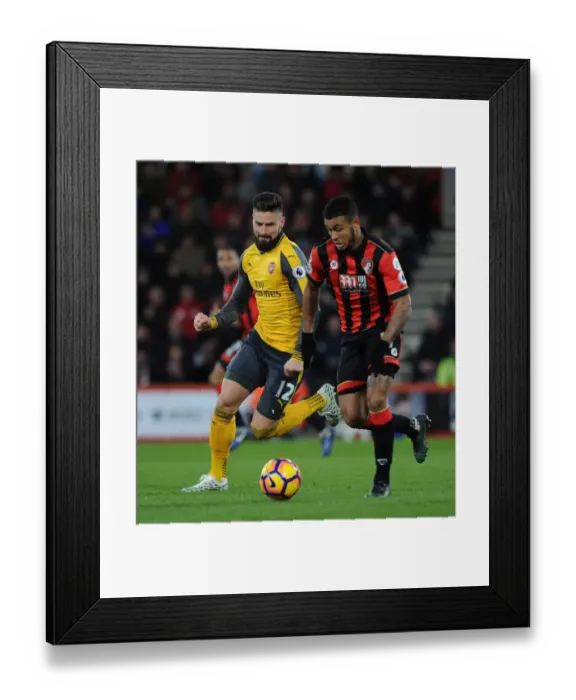 Framed Print : Arsenal's Olivier Giroud Closes In on AFC Bournemouth's Joshua King in Intense Premier League Clash (2016-17) Framed Print : Arsenal's Olivier Giroud Closes In on AFC Bournemouth's Joshua King in Intense Premier League Clash (2016-17)