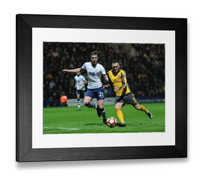 Framed Print : Intense Face-Off: Perez vs Huntington in FA Cup Battle between Preston and Arsenal