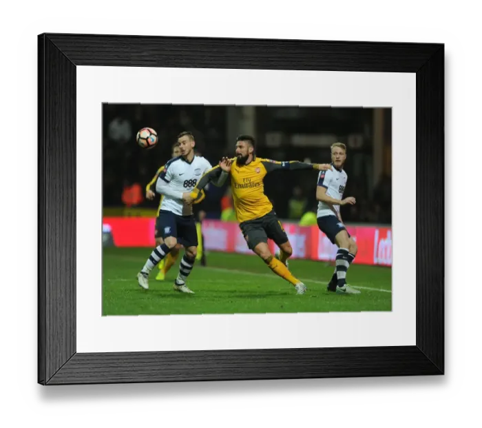 Framed Print : FA Cup Battle: Olivier Giroud vs Preston North End Defenders
