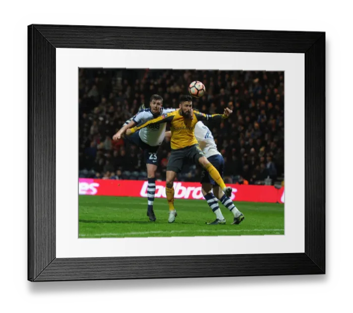 Framed Print : FA Cup Battle: Giroud vs Preston Defenders - A Fight for the Ball Framed Print : FA Cup Battle: Giroud vs Preston Defenders - A Fight for the Ball