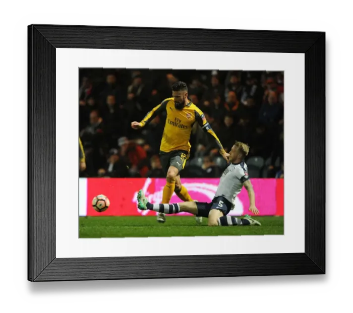 Framed Print : Preston North End vs Arsenal: Olivier Giroud Faces Off Against Tom Clarke in FA Cup Clash