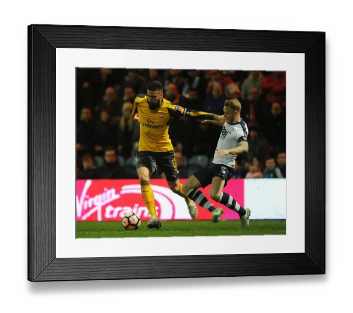 Framed Print : Giroud vs Clarke: A FA Cup Battle - Arsenal Forward Clashes with Preston Defender Framed Print : Giroud vs Clarke: A FA Cup Battle - Arsenal Forward Clashes with Preston Defender