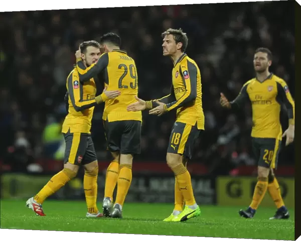 Aaron Ramsey celebrates scoring a goal for Arsenal. Preston North End 1: 2 Arsenal