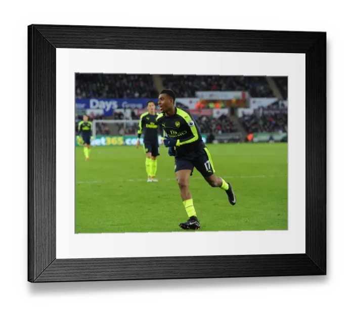 Framed Print : Alex Iwobi Scores Arsenal's Second Goal: Swansea City vs Arsenal, Premier League 2016-17 - Iwobi's Euphoric Celebration at Liberty Stadium, Swansea, Wales