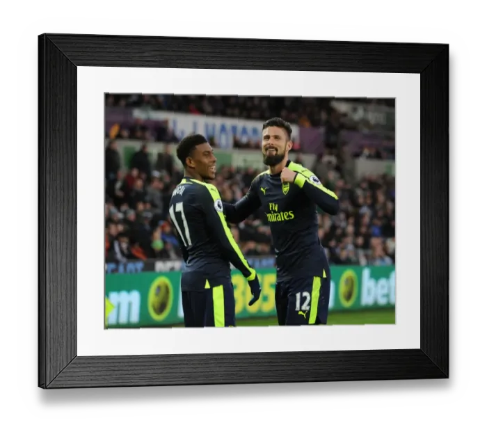 Framed Print : Arsenal's Iwobi and Giroud: Dancing in Unison after Scoring Second Goal vs Swansea City (2016-17)