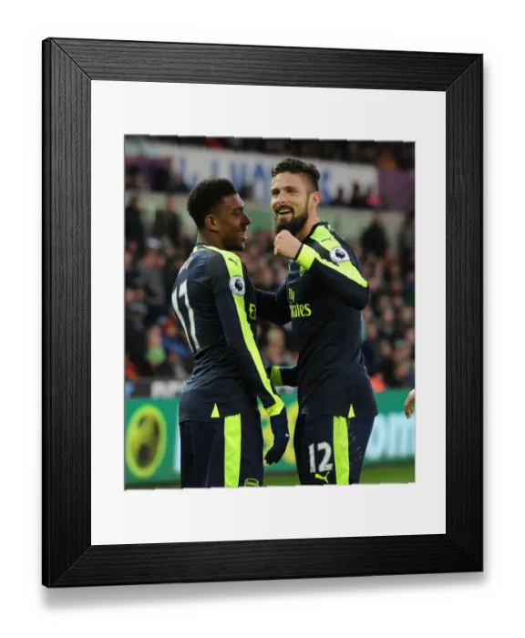 Framed Print : Alex Iwobi and Olivier Giroud Celebrate Arsenal's Second Goal Against Swansea City (January 2017)