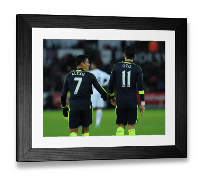 Framed Print : Arsenal's Sanchez and Ozil: Celebrating Goals in Swansea's Defeat, Premier League 2016-17