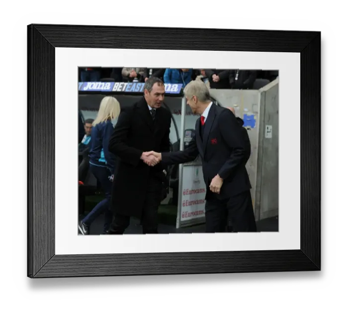 Framed Print : Arsene Wenger and Paul Clement's Pre-Match Handshake: Swansea City vs Arsenal (Premier League, 2016-17)