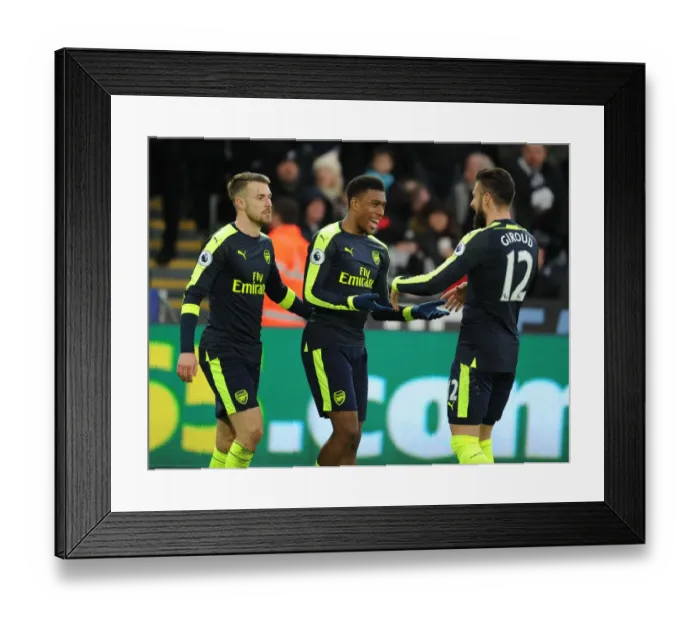 Framed Print : Arsenal's Iwobi, Ramsey, and Giroud Celebrate Goals Against Swansea City (January 2017) Framed Print : Arsenal's Iwobi, Ramsey, and Giroud Celebrate Goals Against Swansea City (January 2017)