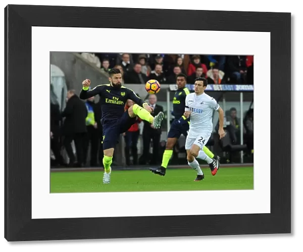 Olivier Giroud (Arsenal) Jack Cork (Swansea). Swansea City 0: 4 Arsenal. Premier League