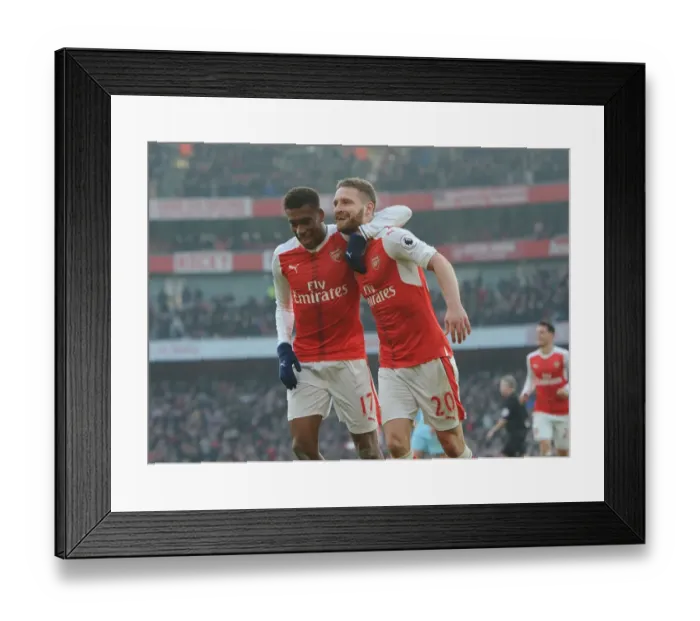 Framed Print : Mustafi and Iwobi Celebrate Arsenal's Goal Against Burnley (2016-17) Framed Print : Mustafi and Iwobi Celebrate Arsenal's Goal Against Burnley (2016-17)