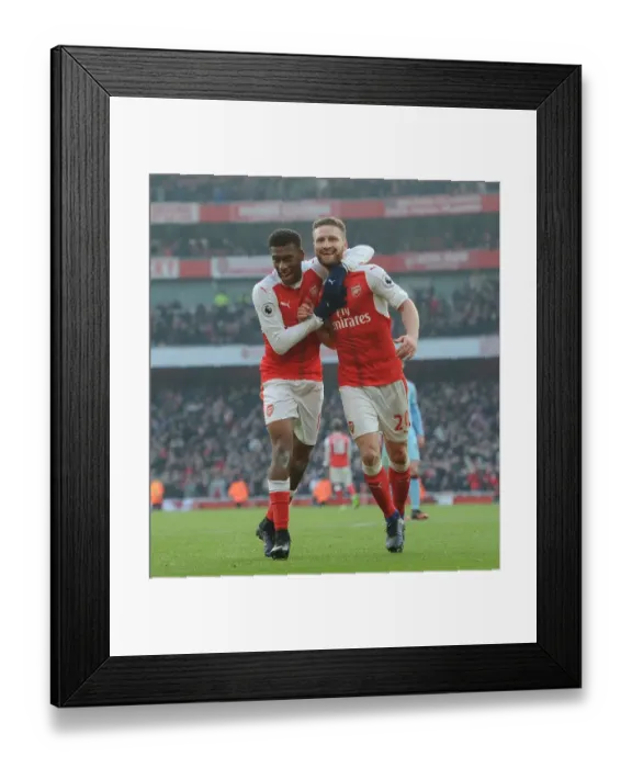 Framed Print : Arsenal: Mustafi and Iwobi's Goal Celebration vs Burnley (2016-17) Framed Print : Arsenal: Mustafi and Iwobi's Goal Celebration vs Burnley (2016-17)